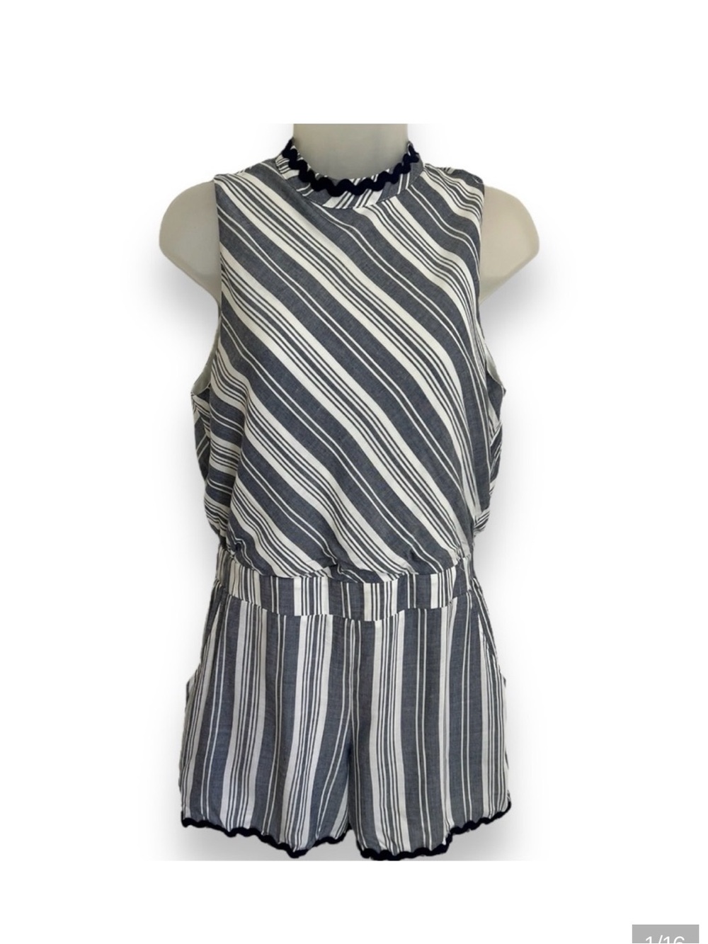 THML Striped Sleeveless Romper in Navy & White